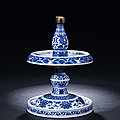 A blue and white ‘waves’ candlestick, qianlong period, 1736-1795