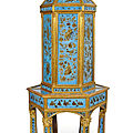 An extraordinary parcel gilt and eglomised pagoda shaped cabinet of chinoise style, france, early 19th century