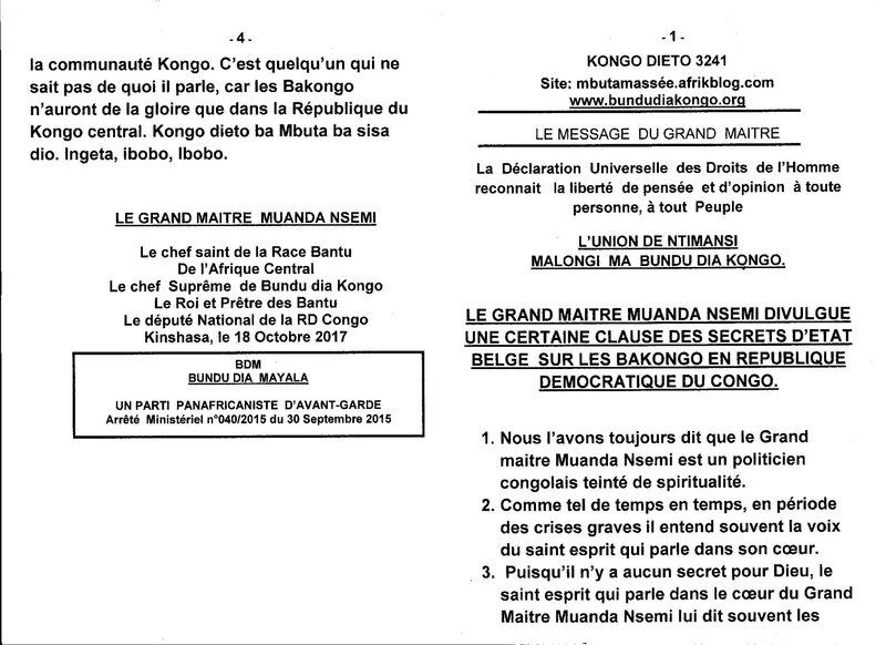 LE GRAND MAITRE MUANDA NSEMI DIVULGUE UNE CERTAINE CLAUSE DES SECRETS D'ETAT BELGE a
