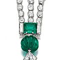 Attractive natural pearl, emerald and diamond brooch-pendant, circa 1925