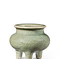 A small longquan celadon tripod censer, song-ming dynasty (960-1644)