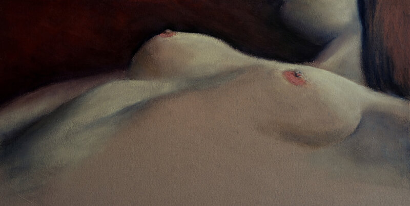 plunge in deep red, fev 2018, pastel à l'huile, 41 x 22 cm