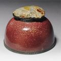 A peach-bloom glazed water vessel with jade and silver mounts, in the manner of edward i. farmer