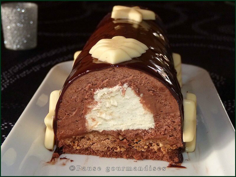 Bûche chocolat vanille sur croustillant praliné (63)