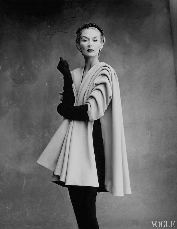 Lisa Fonssagrives-Penn wearing a mantel coat by Cristobal Balenciaga