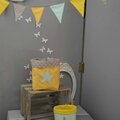 guirlande fanions pochons vide poche rangement vert d'eau jaune gris taupe étoiles - décoration chambre bébé jaune vert d'eau taupe