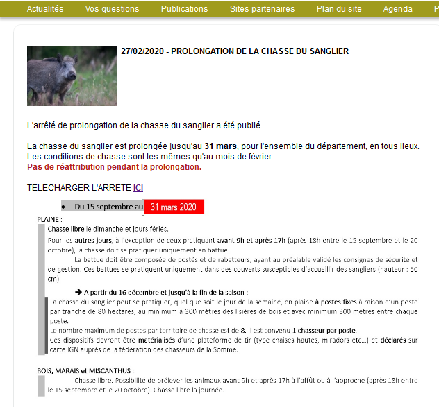 Screenshot_2020-03-11 PROLONGATION DE LA CHASSE DU SANGLIER - actualites - Fédération des Chasseurs de la Somme