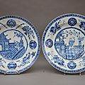 2 plats en chine blanc bleu, 18ème siècle