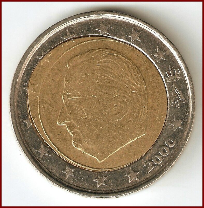 Piece 2 Euros Belge 2000 2€ Belgique fautée coeur déformé - Eurorare monnaies fautées ou euro rare