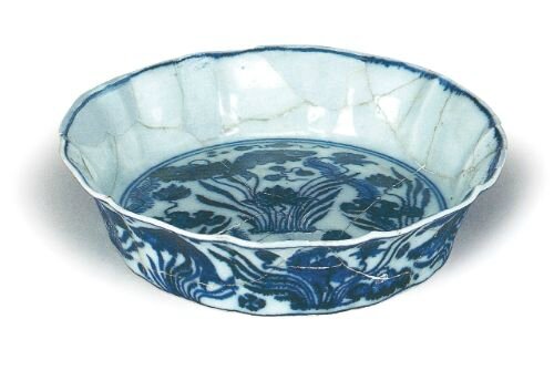 Blue and white ‘fish pond’ brush washer, mark and period of Xuande