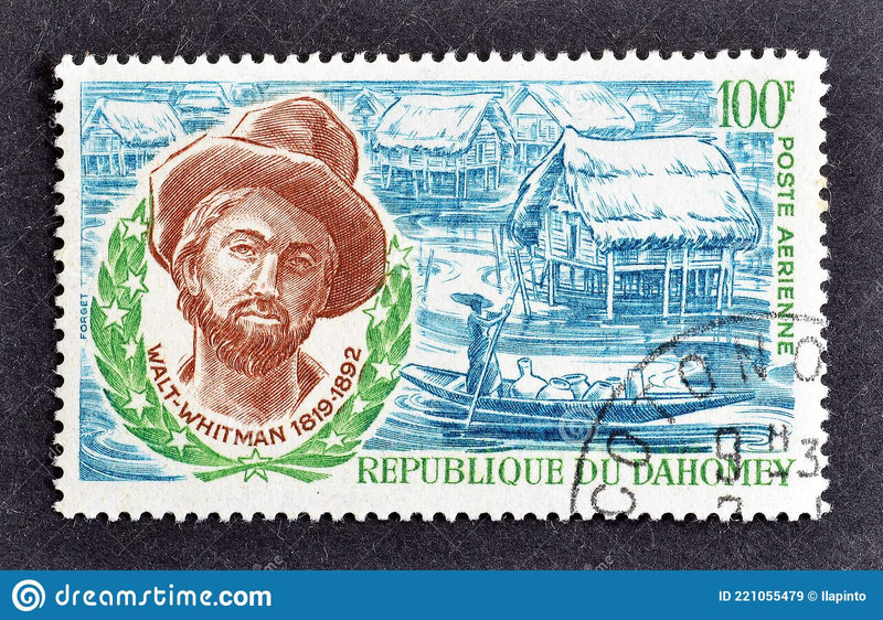 timbre-poste-annulé-imprimé-par-dahomey-qui-montre-portrait-du-poète-walt-whitman-vers-221055479[1]