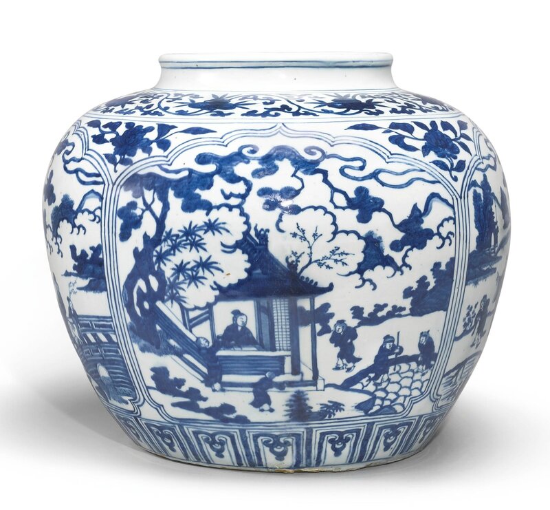 A large blue and white jar, Jiajing mark and period