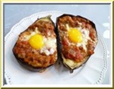 aubergines farcies, oeufs au nid aubergines farcies, oeufs au nid