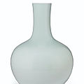 A large pale blue-glazed bottle vase, tianqiuping, qianlong six-character seal mark and of the period (1736-1795)
