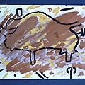 Art rupestre bison sables colorés - Inspiration art préhistorique - Art pariétal enfant