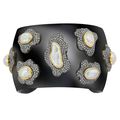 Black acrylic, blackened silver, keshi pearl and diamond cuff bangle bracelet
