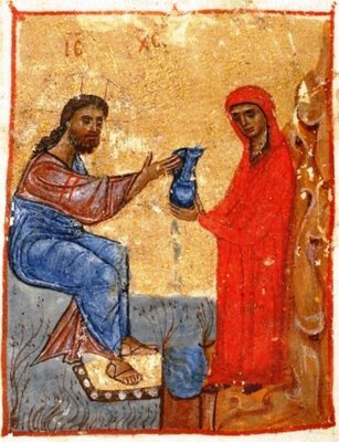 Jésus et la Samaritaine au puits, évangile de Géorgie, XIIe s