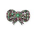 19th century emerald, ruby and diamond bow brooch, hungarian