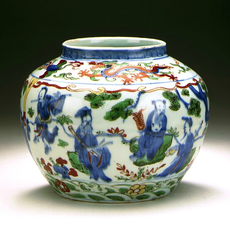 Jar (Ping) with the Eight Immortals (Baxian), China, Jiangxi Province, Jingdezhen, Chinese, Ming dynasty, Wanli mark and period, 1573-1620