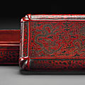 A large lacquer rectangular 'dragon' box and cover, wanli six-character gilt-filled inscribed mark in a line and of the period 