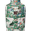 A large famille verte rouleau vase, kangxi period (1662-1722)