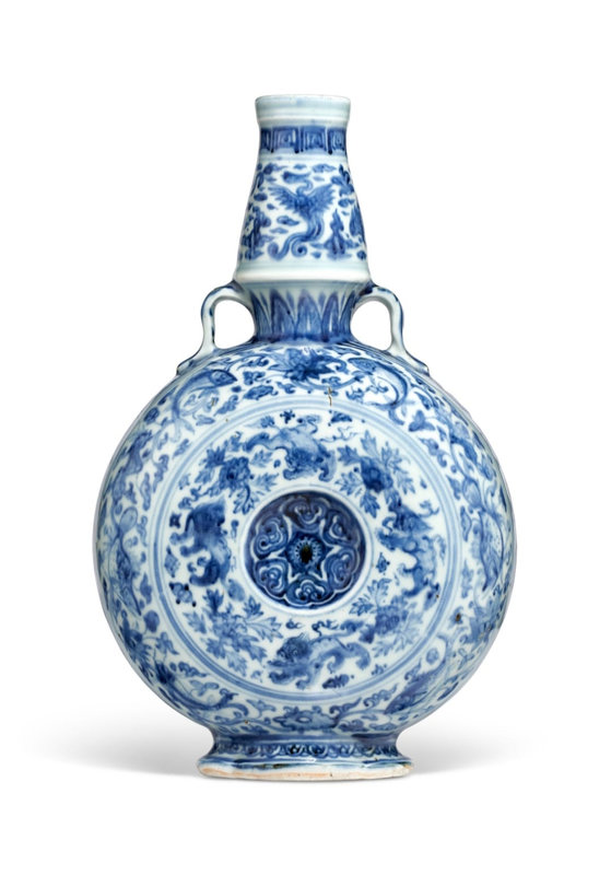 A blue and white moonflask, bianhu, Ming dynasty, late 15th-early 16th century