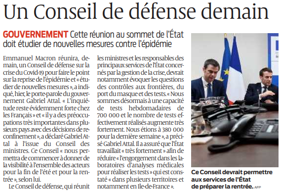 2020 07 23 SO Un conseil de défense demain