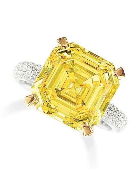 Fancy Intense Yellow Diamond and Diamond Ring, Important Jewels, Jewelry