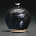 A blackish-brown and russet-glazed ovoid bottle, China, Jin-Yuan Dynasty, 13th Century