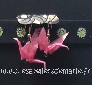 boucles d'oreilles grues origami couleur rose