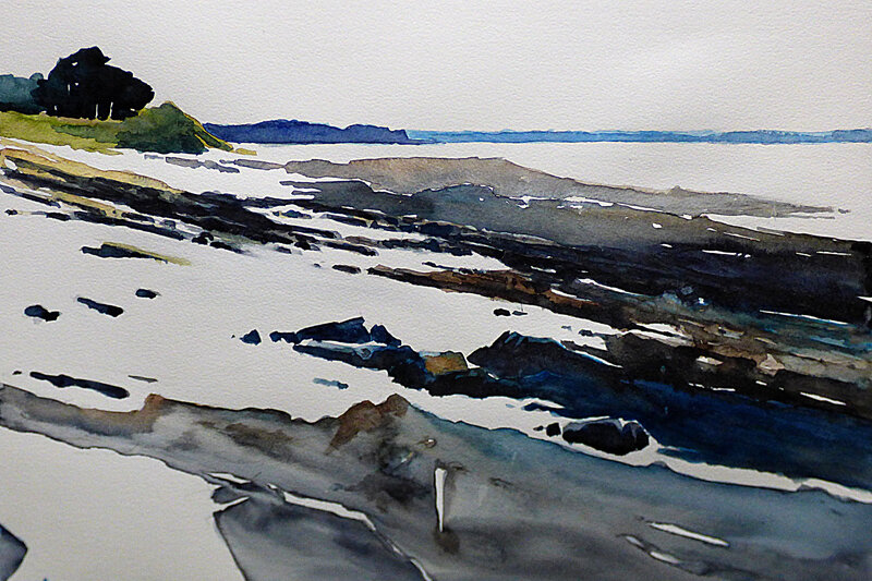 rochers à kervoyal, août 2017, aquarelle, 50 x 35 cm