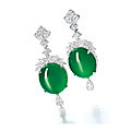 Pair of jadeite and diamond pendent earrings