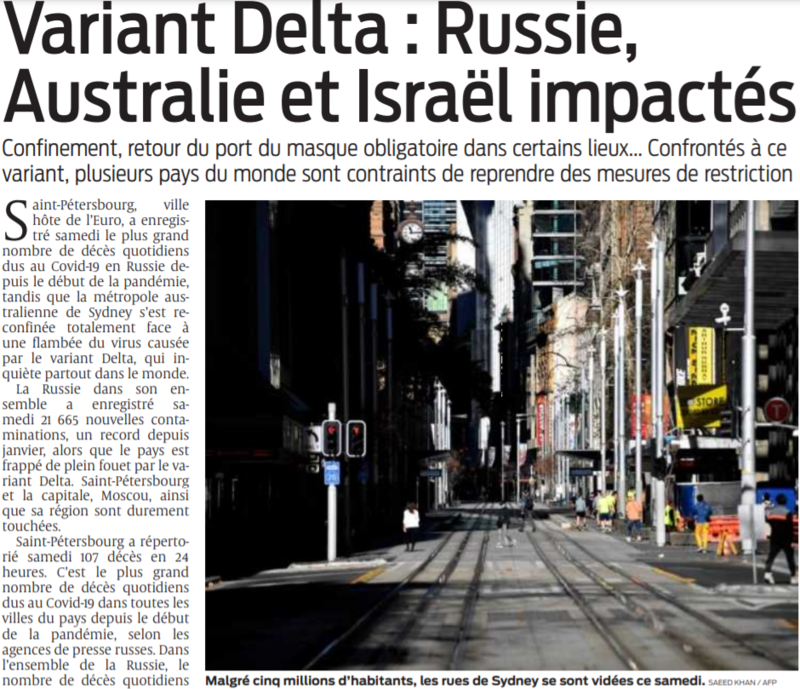 2021 06 27 SO Variant Delta Russie Australie et Israël impactés