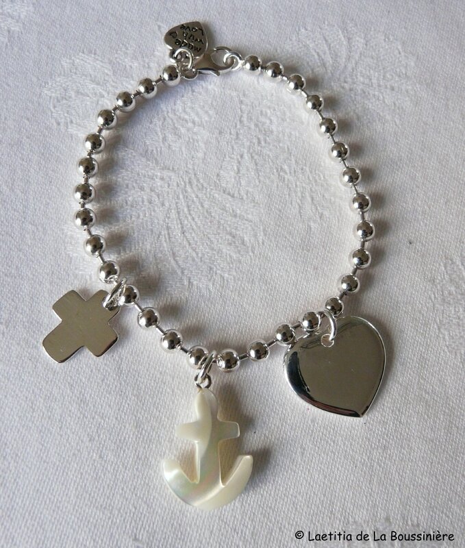 Bracelet perles argent des Vertus Théologales (séparées) - argent massif et nacre