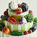 Détail, gâteau pour une folle de fruits et légumes