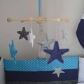 mobile bébé éveil étoiles bleu marine turquoise argent - décoration chambre bébé garçon argent marine bleu turquoise blanc étoiles 2