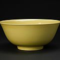 Yellow glaze porcelain bowl, ming dynasty, jiajing six-character mark within double-circles and of the period (1522-1566)