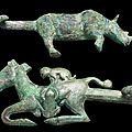 Two bronze garment hooks, daigou, 3rd-2nd century bc and han dynasty