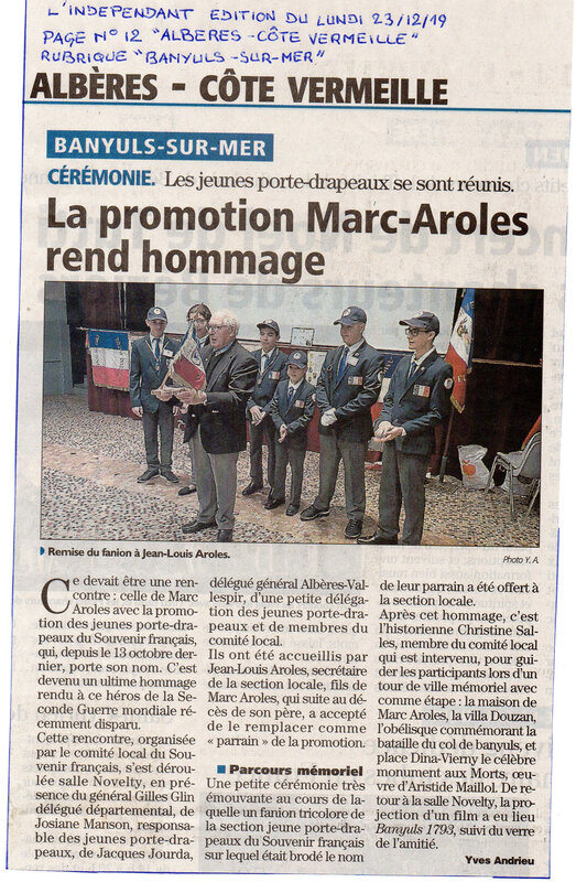 La presse en parle : "La promotion Marc Aroles rend hommage"