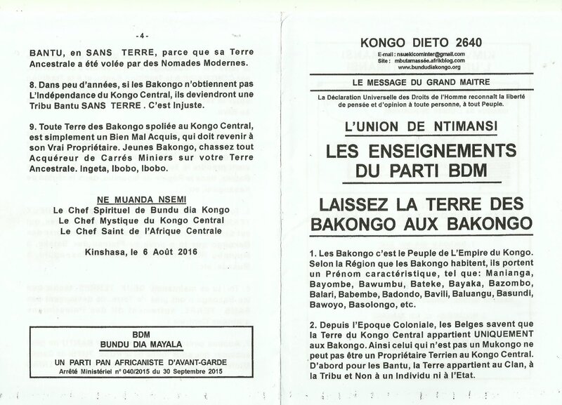 LAISSEZ LA TERRE DES BAKONGO AUX BAKONGO a