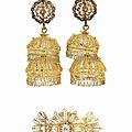 A qajar diamond-set gold brooch and ensuite pair of earrings, iran, 19th century