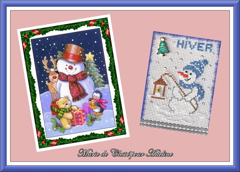 Échange ATC Chez Manou (Janvier 2022) Bonhomme de neige a la lanterne Marie de Clessé pour Adeline 2