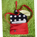 Sac/ besace bandoulière velours rOuge Orangé fermeture asymétrique pois