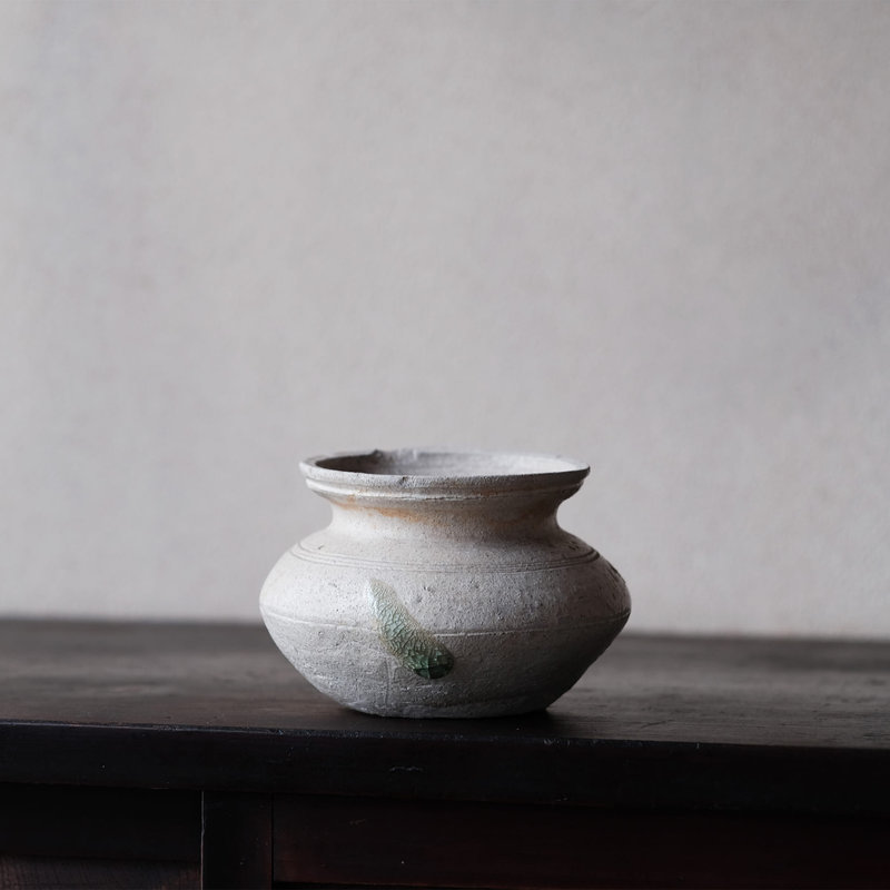 Eastern Han Dynasty, Vietnam Bắc thuộc Ash Glazed Pottery Jar with Green Glaze Splash, Vietnam, 1st-3rd century