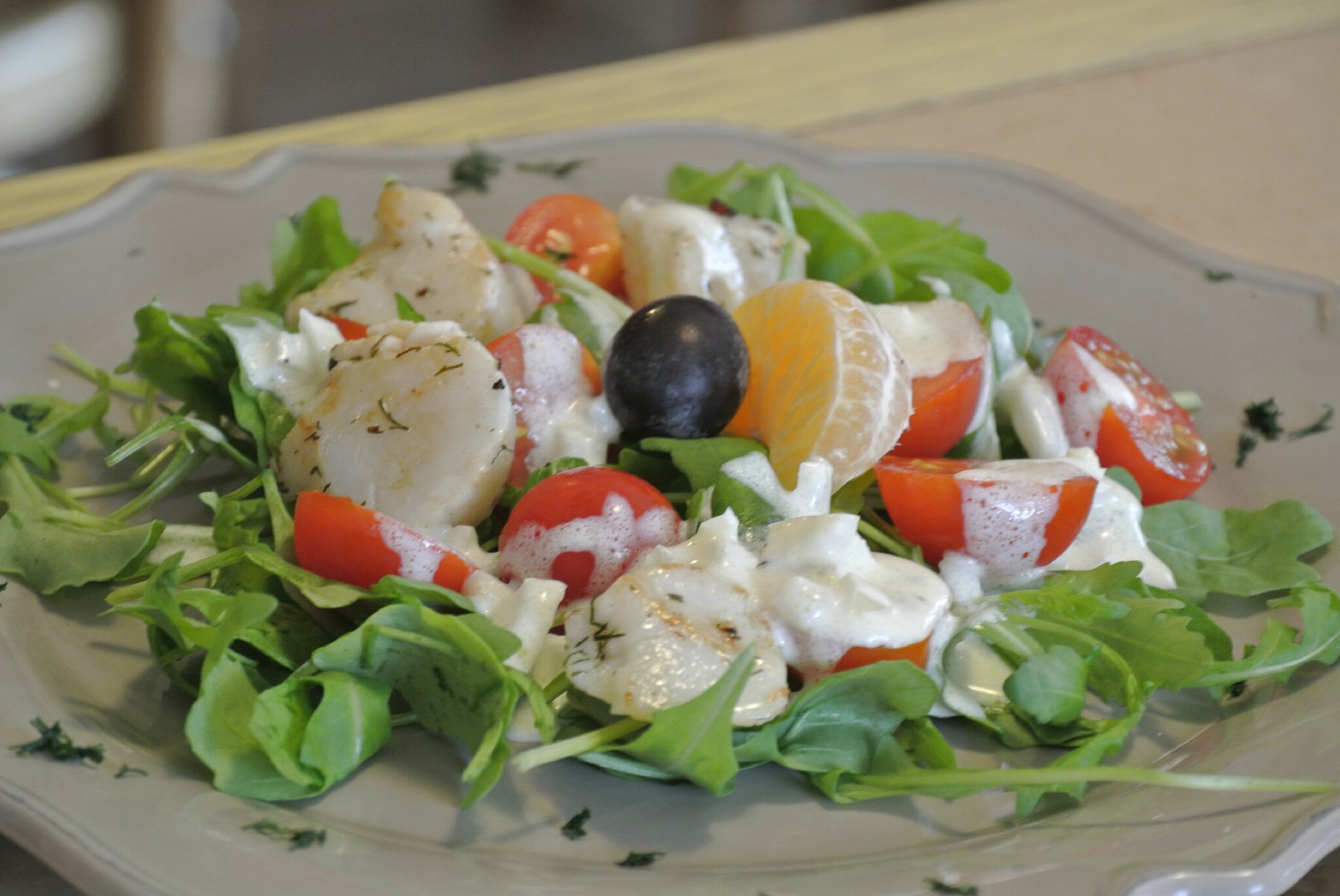 Salade sucrée salée aux Noix de St Jacques Dans la cuisine de Fabienne