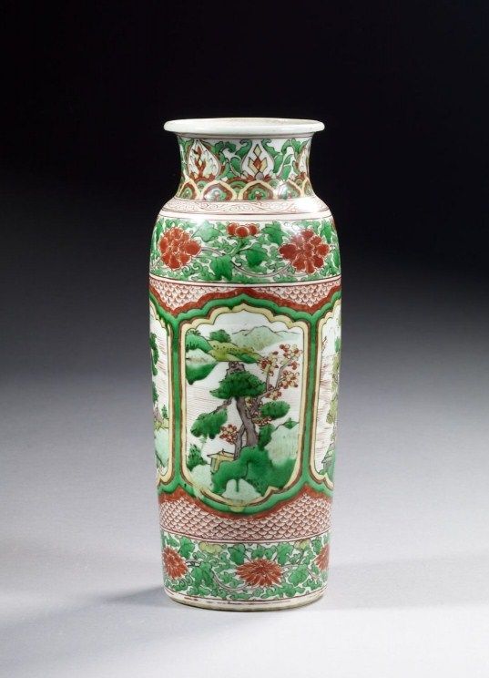 Vase rouleau, en porcelaine Wucai, Chine, Epoque Transition, XVIIème