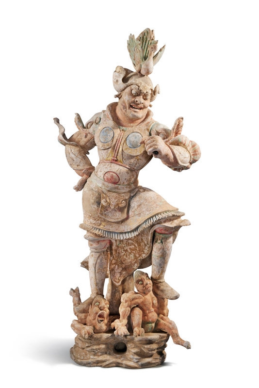 A large sancai-glazed pottery figure of a Lokapala, Tang dynasty