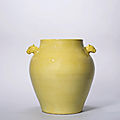 A rare yellow-glazed twin-handled jar, Hongzhi period (1488-1505)