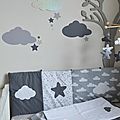 Stickers nuages étoiles gris foncé argent gris clair - décoration chambre bébé fille garçon nuage étoiles gris foncé gris clair blanc