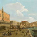 Follower of antonio canaletto (1697-1768), a view of the riva degli schiavoni with the palazzo ducale di venezia 